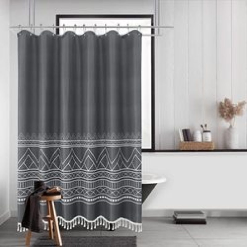 Polyester Waterproof Waffle Shower Curtain, Bathroom Printed Shower Curtain With Tassel$