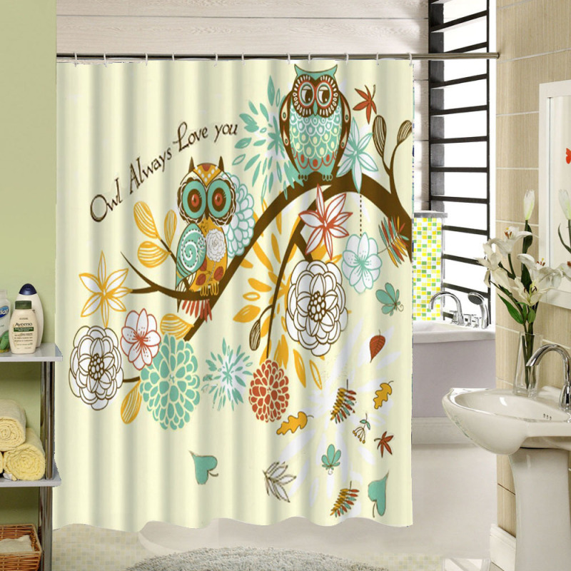 Cute Fabric Owl Shower Curtain Custom 3d Print ,Polyester Machine Washable Bathroom Curtain Set/