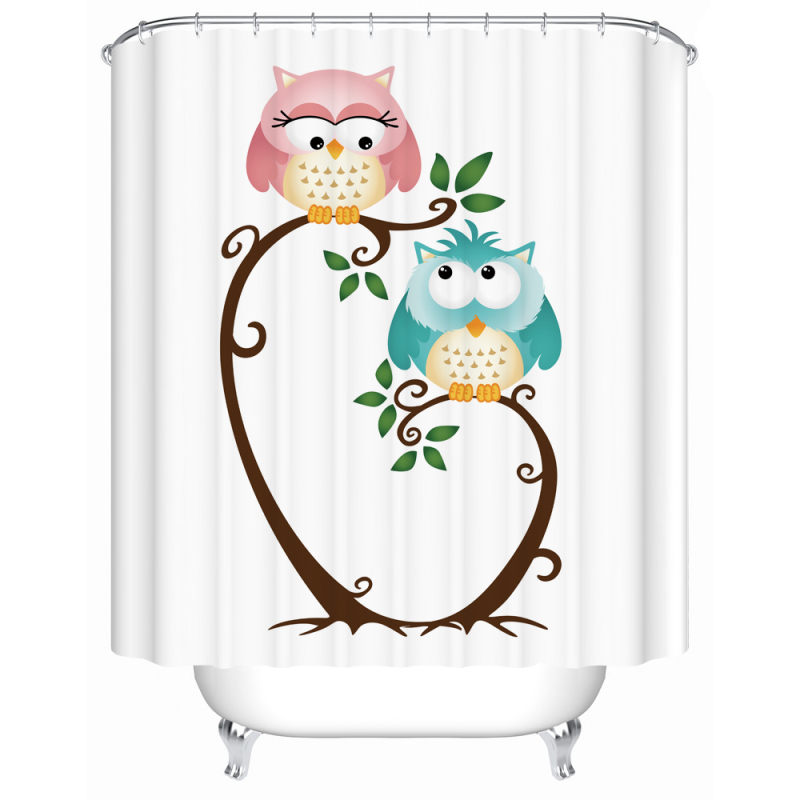 Cute Fabric Owl Shower Curtain Custom 3d Print ,Polyester Machine Washable Bathroom Curtain Set/