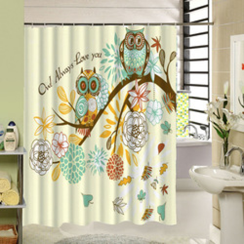 Cute Fabric Owl Shower Curtain Custom 3d Print ,Polyester Machine Washable Bathroom Curtain Set/
