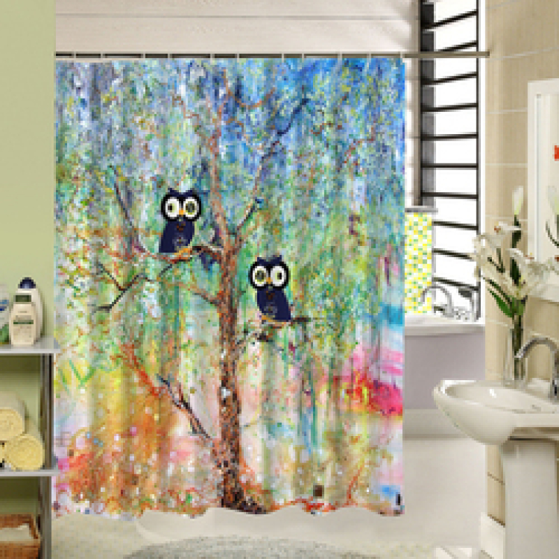 Cute Fabric Owl Shower Curtain Custom 3d Print ,Polyester Machine Washable Bathroom Curtain Set/