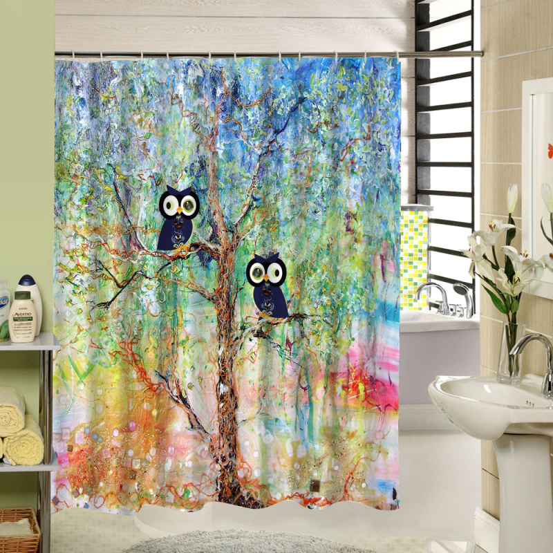 Cute Fabric Owl Shower Curtain Custom 3d Print ,Polyester Machine Washable Bathroom Curtain Set/