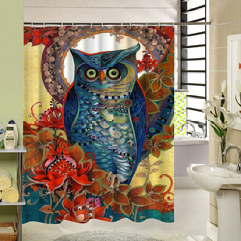 Cute Fabric Owl Shower Curtain Custom 3d Print ,Polyester Machine Washable Bathroom Curtain Set/