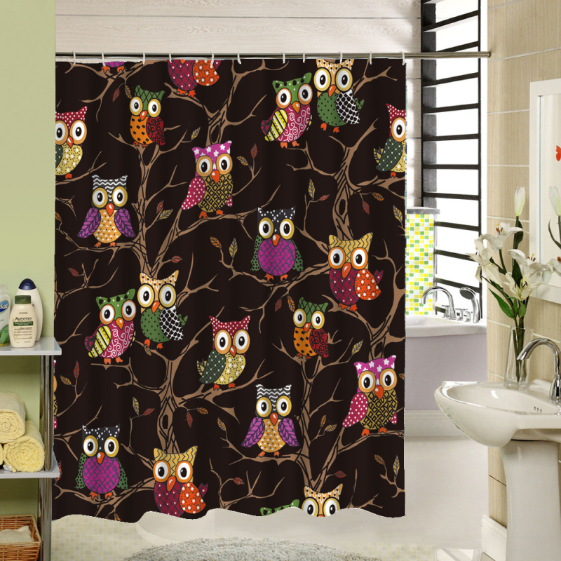 Cute Fabric Owl Shower Curtain Custom 3d Print ,Polyester Machine Washable Bathroom Curtain Set/