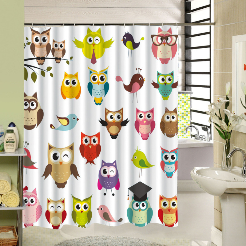Cute Fabric Owl Shower Curtain Custom 3d Print ,Polyester Machine Washable Bathroom Curtain Set/