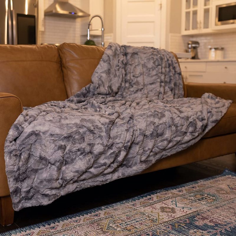 Faux Fur Shaggy Throw Blanket Soft Plush Cozy Blankets Gray Black For Office Couch Sofa