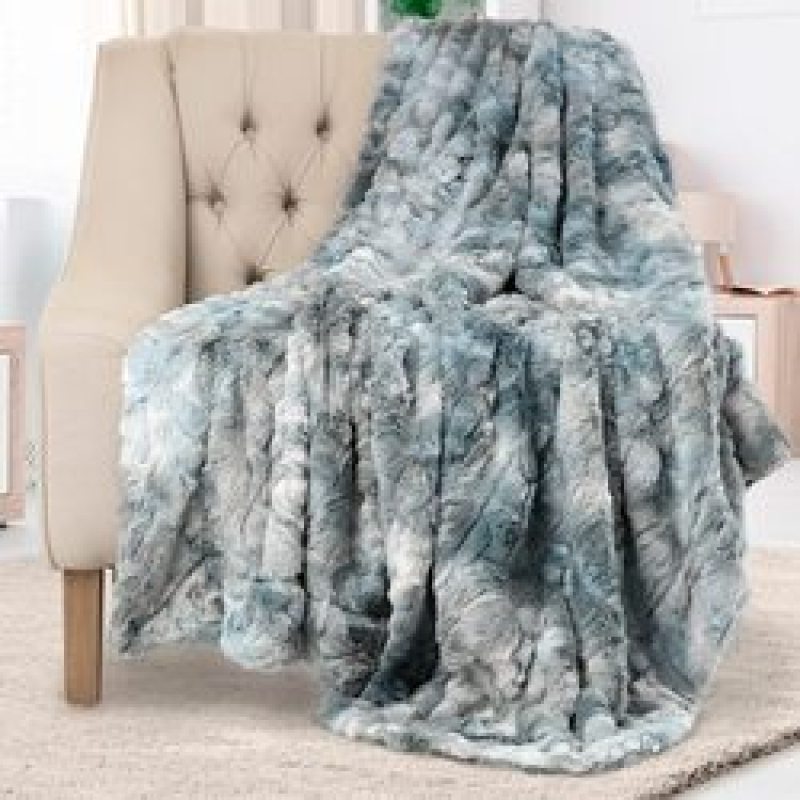 Faux Fur Shaggy Throw Blanket Soft Plush Cozy Blankets Gray Black For Office Couch Sofa