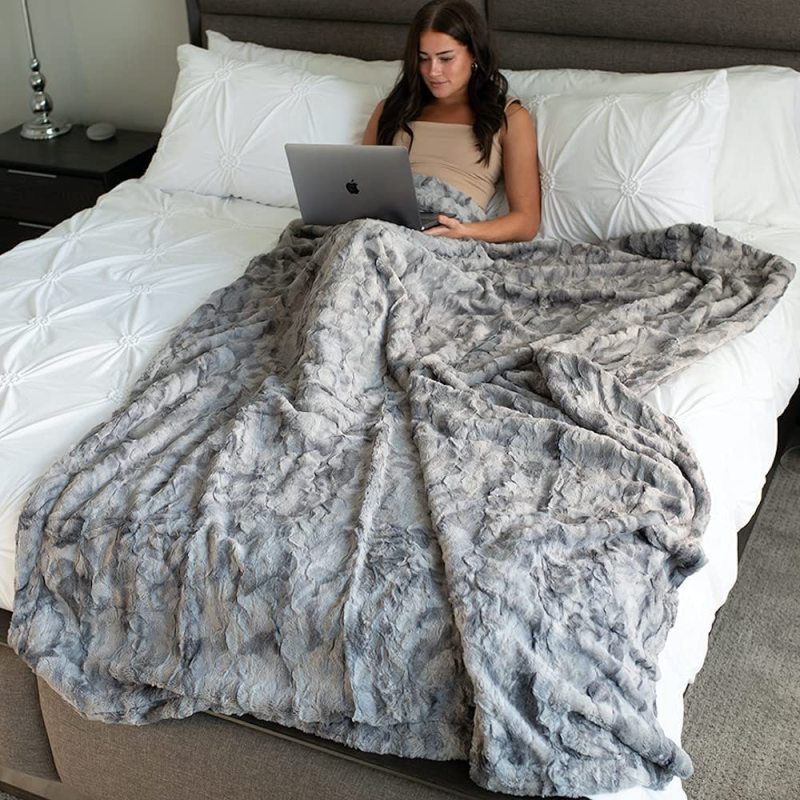 Faux Fur Shaggy Throw Blanket Soft Plush Cozy Blankets Gray Black For Office Couch Sofa