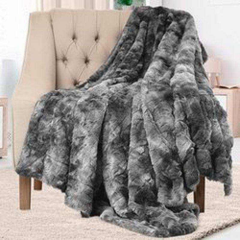 Faux Fur Shaggy Throw Blanket Soft Plush Cozy Blankets Gray Black For Office Couch Sofa