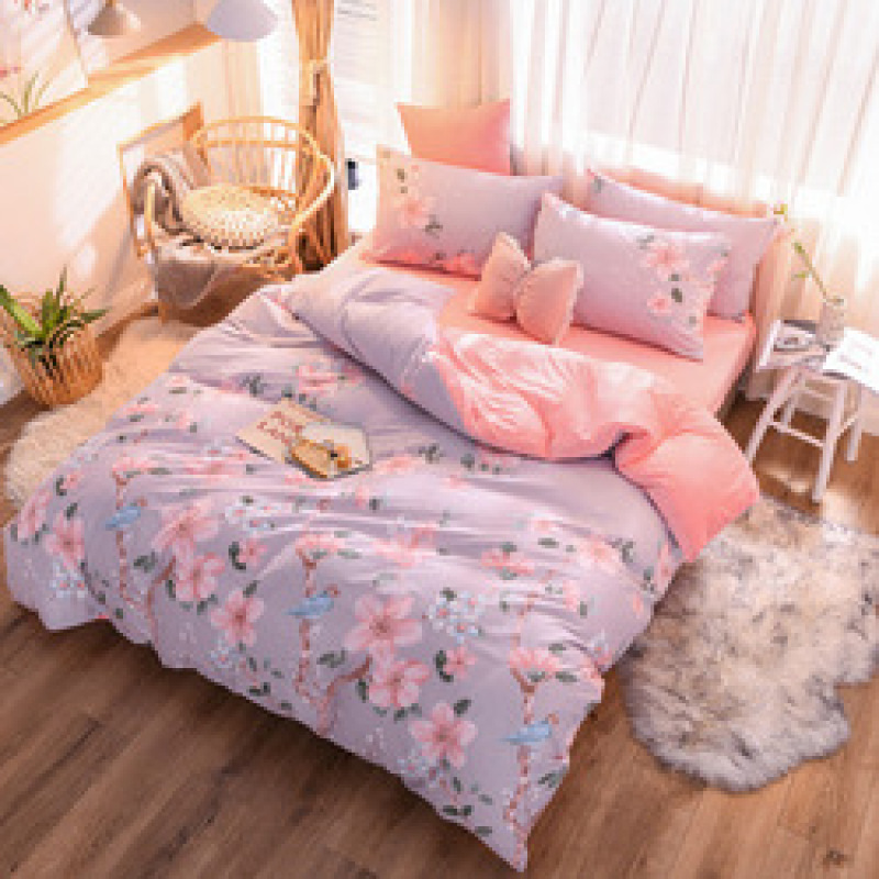 Spelt Fruit Flannel Four-Piece Cotton, Cute Bed Four-Piece Crystal Flannel Sheet /