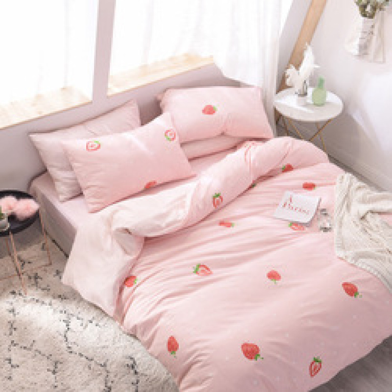Spelt Fruit Flannel Four-Piece Cotton, Cute Bed Four-Piece Crystal Flannel Sheet /