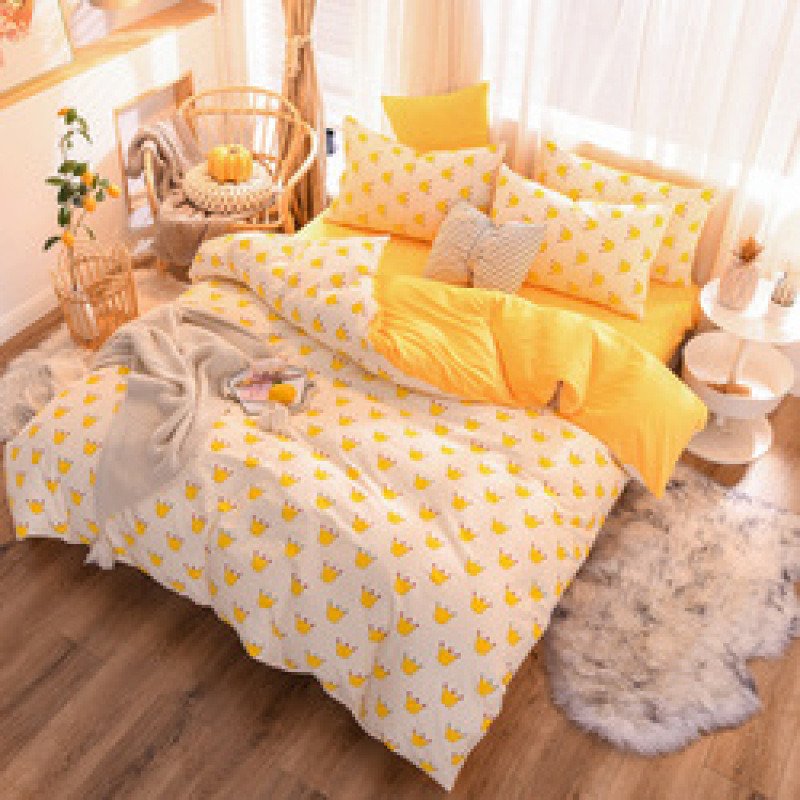 Spelt Fruit Flannel Four-Piece Cotton, Cute Bed Four-Piece Crystal Flannel Sheet /