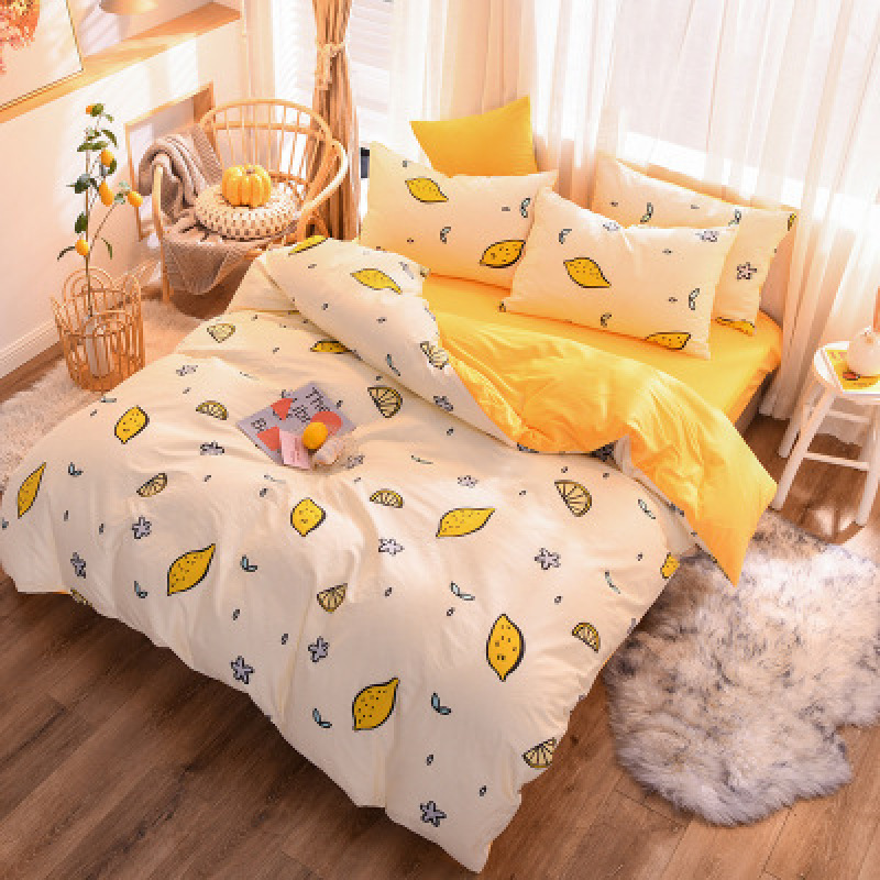 Spelt Fruit Flannel Four-Piece Cotton, Cute Bed Four-Piece Crystal Flannel Sheet /