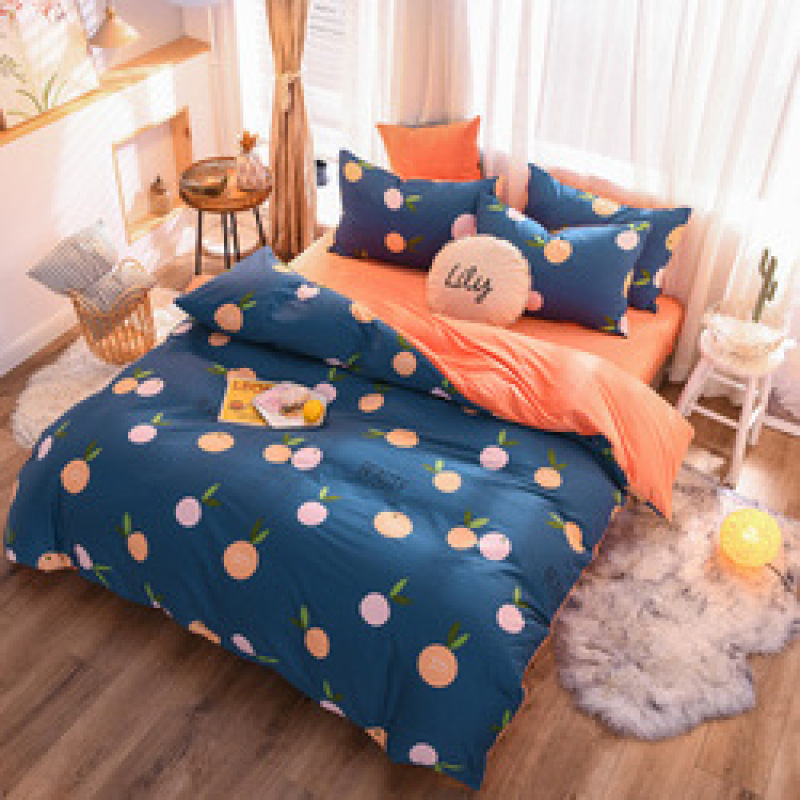Spelt Fruit Flannel Four-Piece Cotton, Cute Bed Four-Piece Crystal Flannel Sheet /