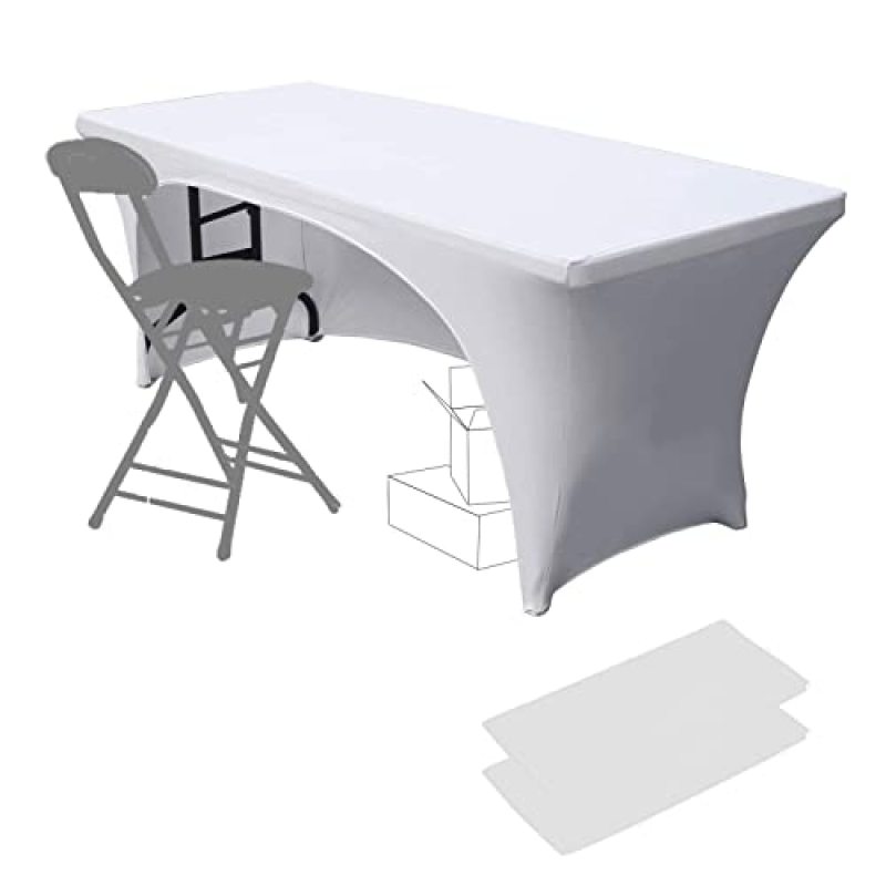 Spandex Fitted Stretch Table Cover for 4ft 5ft 6ft 8ft Folding Table Rectangular Cocktail Tablecloth Perfect for Wedding Banquet