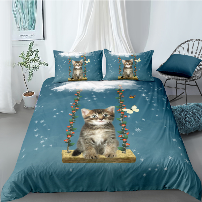 Home Cat Print  Bedding Comforter Sets, 4 Pcs Bed Sheets 3D Bedding Set For Kids/