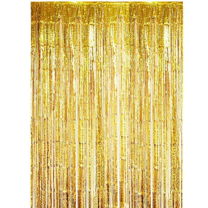 Party Backdrop Decorations Shimmer Curtains Metal Fringe Metallic Silver Curtains 1*2M Foil Curtain Birthday Wedding Christmas