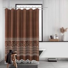 Waffle Weave Pattern Shower Curtain, Durable Waterproof Mildew Resistant Bathroom Curtain With Tassel$