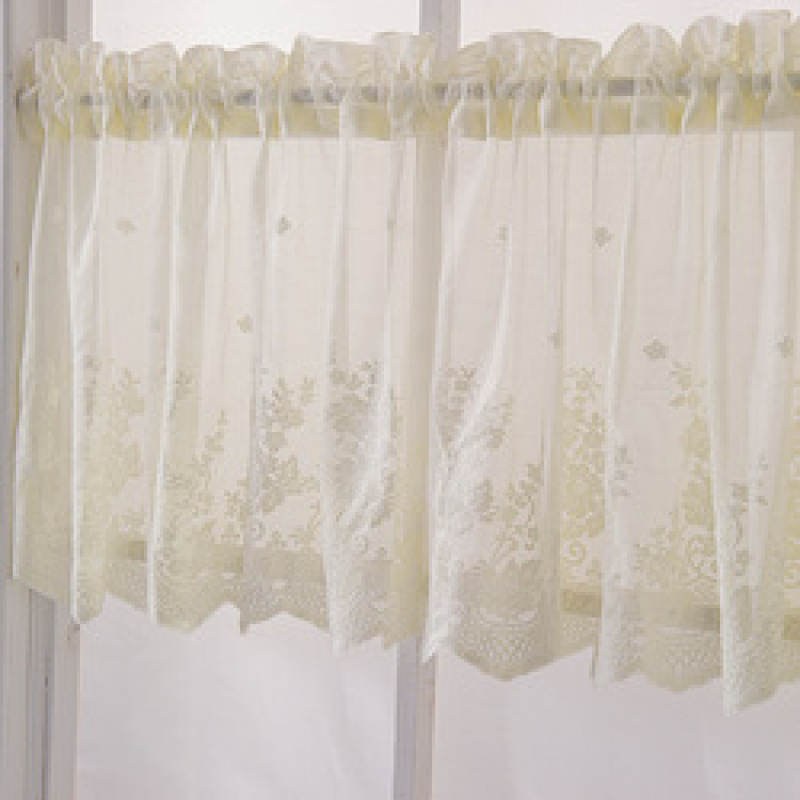 Coffee Kitchen Curtain, Fresh Blue Lace Short Kitchen Curtain /