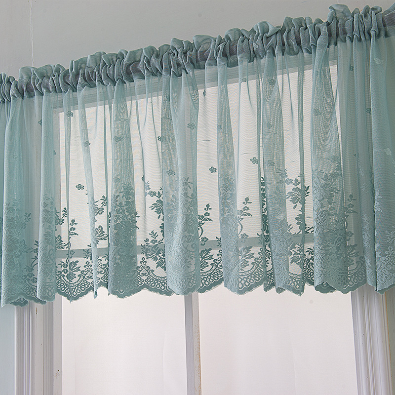Coffee Kitchen Curtain, Fresh Blue Lace Short Kitchen Curtain /