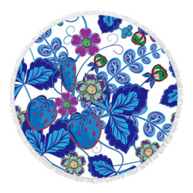 Custom Microfiber Beach Towel, Round Flower Print Quick Dry Beach Towel with Tassel #
