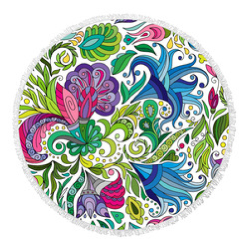Custom Microfiber Beach Towel, Round Flower Print Quick Dry Beach Towel with Tassel #