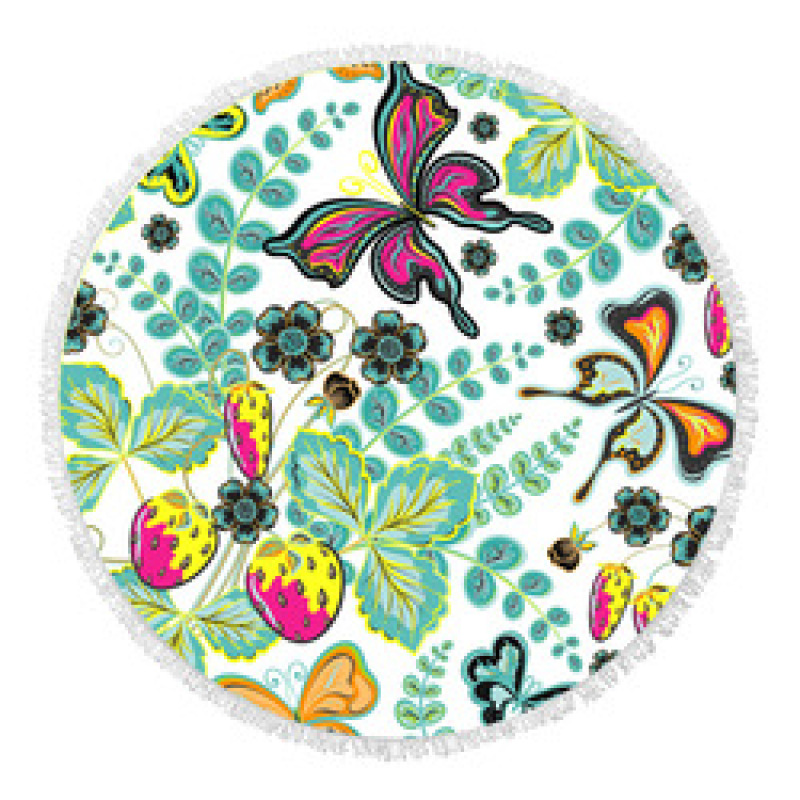 Custom Microfiber Beach Towel, Round Flower Print Quick Dry Beach Towel with Tassel #