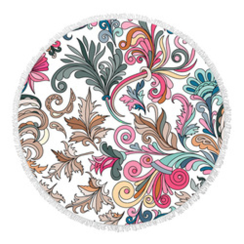 Custom Microfiber Beach Towel, Round Flower Print Quick Dry Beach Towel with Tassel #