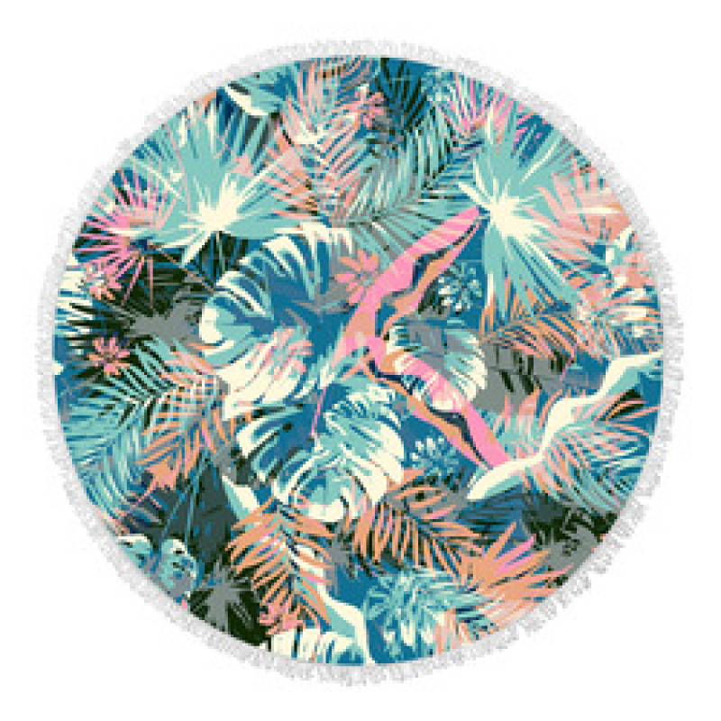 Custom Microfiber Beach Towel, Round Flower Print Quick Dry Beach Towel with Tassel #