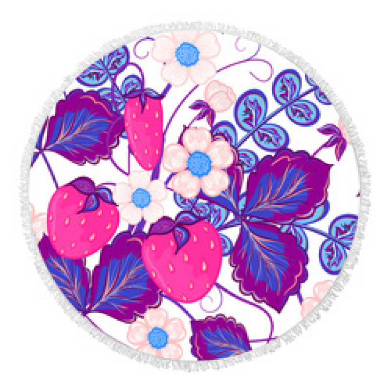 Custom Microfiber Beach Towel, Round Flower Print Quick Dry Beach Towel with Tassel #