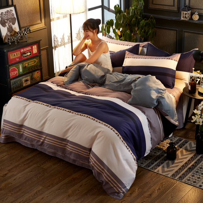 4 Pcs 100% Organic Cotton Bedding Sets, Stock Print Bedroom Set Bedding/