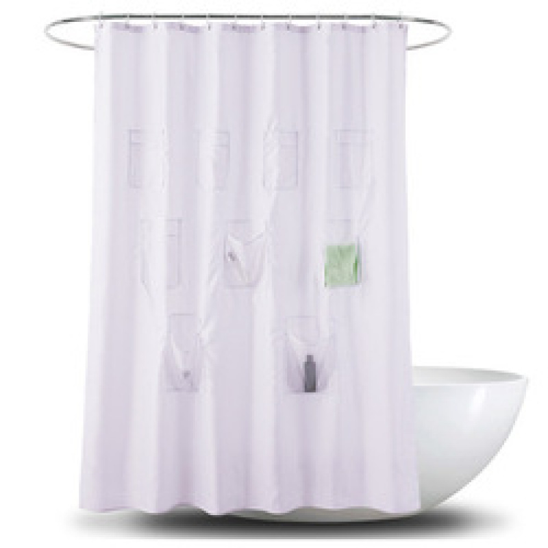 Multi-functional Plain Polyester Pocket Shower Curtain Storage Curtain Hanging Bag,Cheap shower Curtain With Pocket/