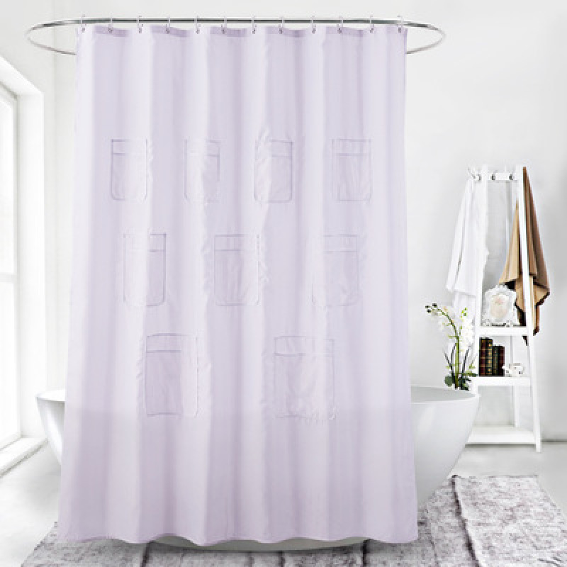 Multi-functional Plain Polyester Pocket Shower Curtain Storage Curtain Hanging Bag,Cheap shower Curtain With Pocket/