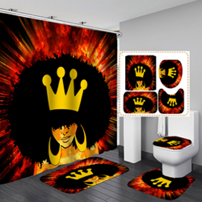 Customized African Women Waterproof Shower Curtain, Digital Print Polyester Non-Slip Rug Toilet Lid Cover Bath Shower Curtain/