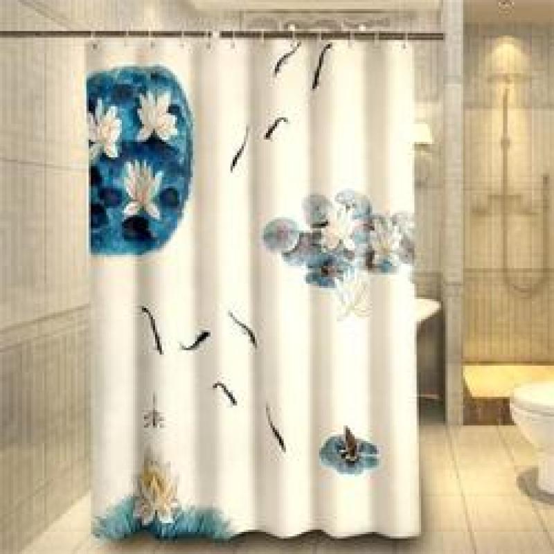Bathroom New Custom Printed Shower Curtain   , 3d Three-dimensional Lotus Pattern Style Waterproof Shower Curtain   /