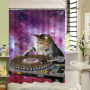 Animal Printed Polyester Waterproof Shower Curtain, Dish Cat Fun Bathroom Shower Curtain/
