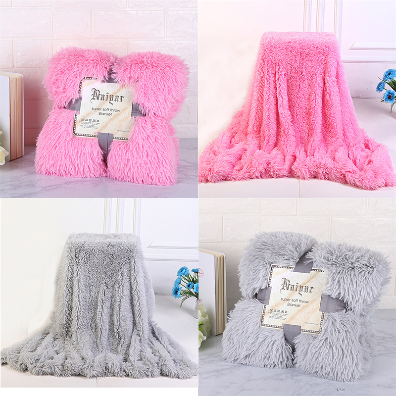 Double Layers Thick Plush Blanket Summer Air Conditioning Throw Blanket Soft Fleece Sofa Bed Solid Bedspread 130x160/160x200cm