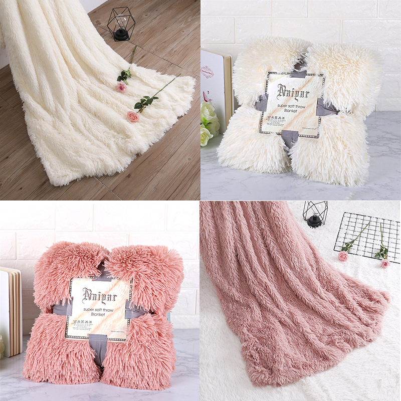 Double Layers Thick Plush Blanket Summer Air Conditioning Throw Blanket Soft Fleece Sofa Bed Solid Bedspread 130x160/160x200cm
