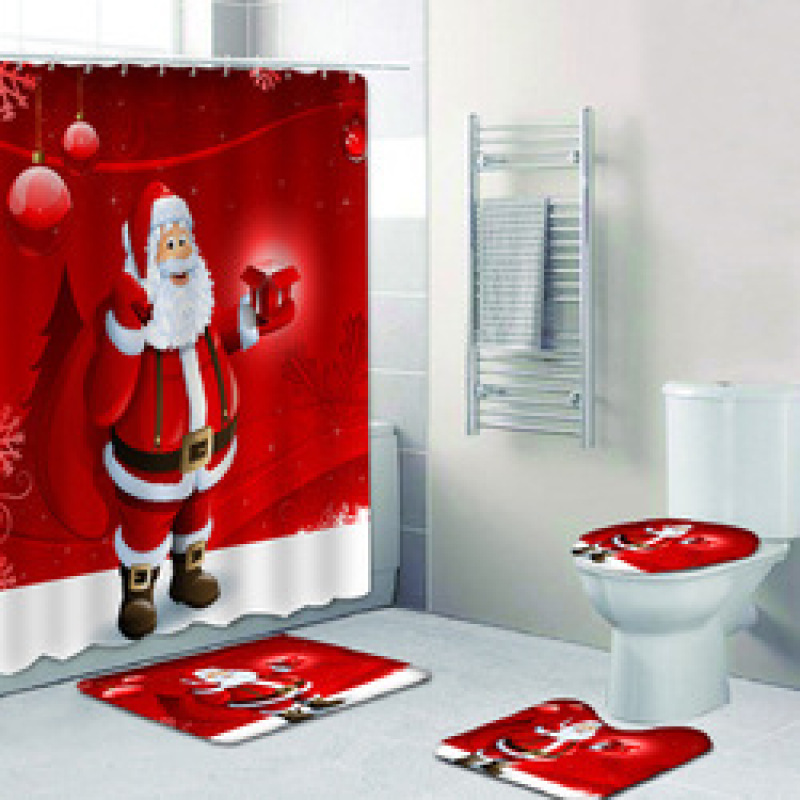 Clear Bathroom Curtain Plus Shower Curtain Set, Popular Thick Christmas Bathroom Shower Curtain#