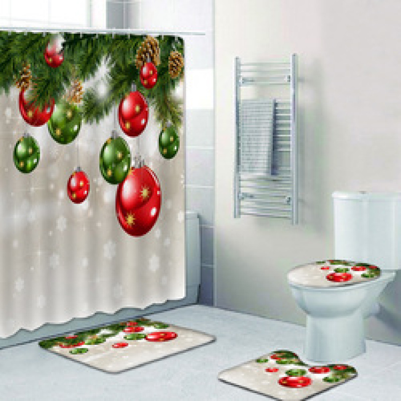 Clear Bathroom Curtain Plus Shower Curtain Set, Popular Thick Christmas Bathroom Shower Curtain#