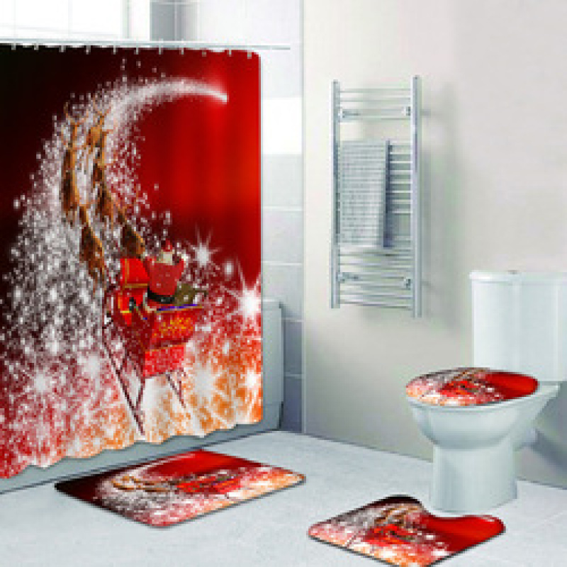 Clear Bathroom Curtain Plus Shower Curtain Set, Popular Thick Christmas Bathroom Shower Curtain#