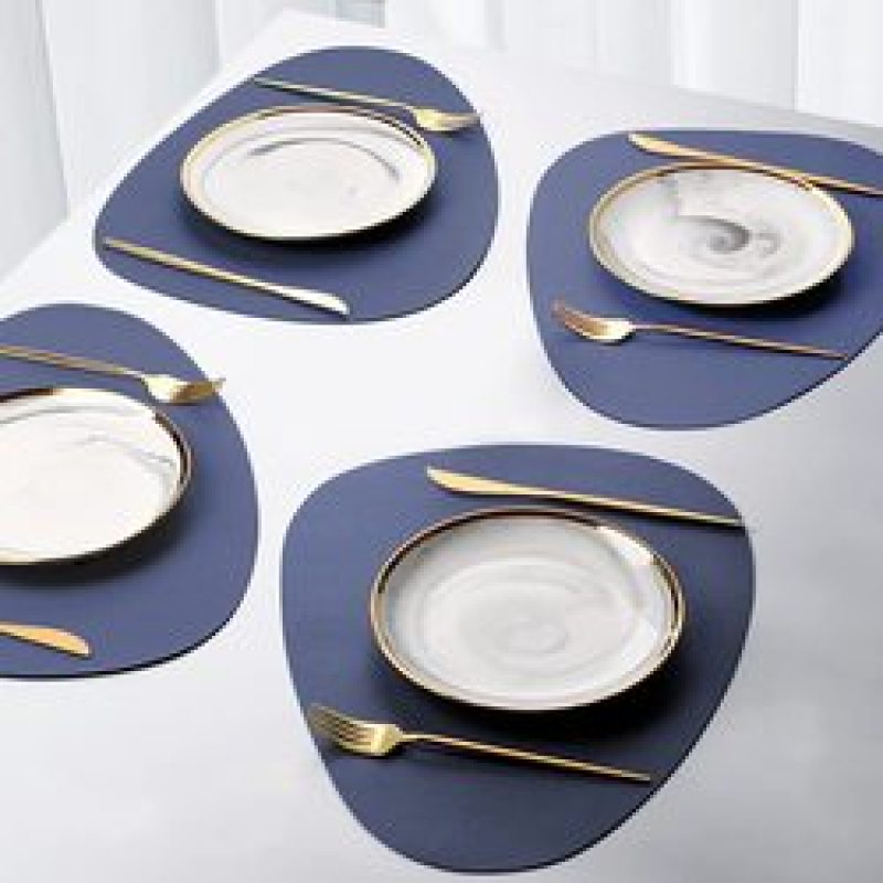 4 Pack Faux Leather Round PU Placemats Set, Easy to Clean Stain Resistant Heat Resistant#