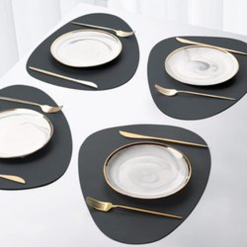 4 Pack Faux Leather Round PU Placemats Set, Easy to Clean Stain Resistant Heat Resistant#