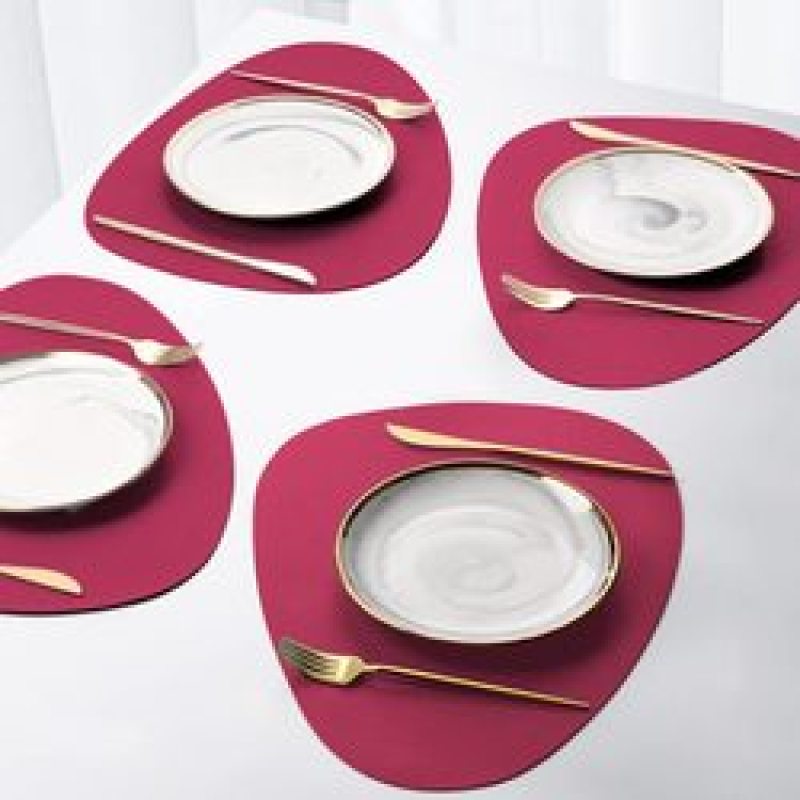 4 Pack Faux Leather Round PU Placemats Set, Easy to Clean Stain Resistant Heat Resistant#