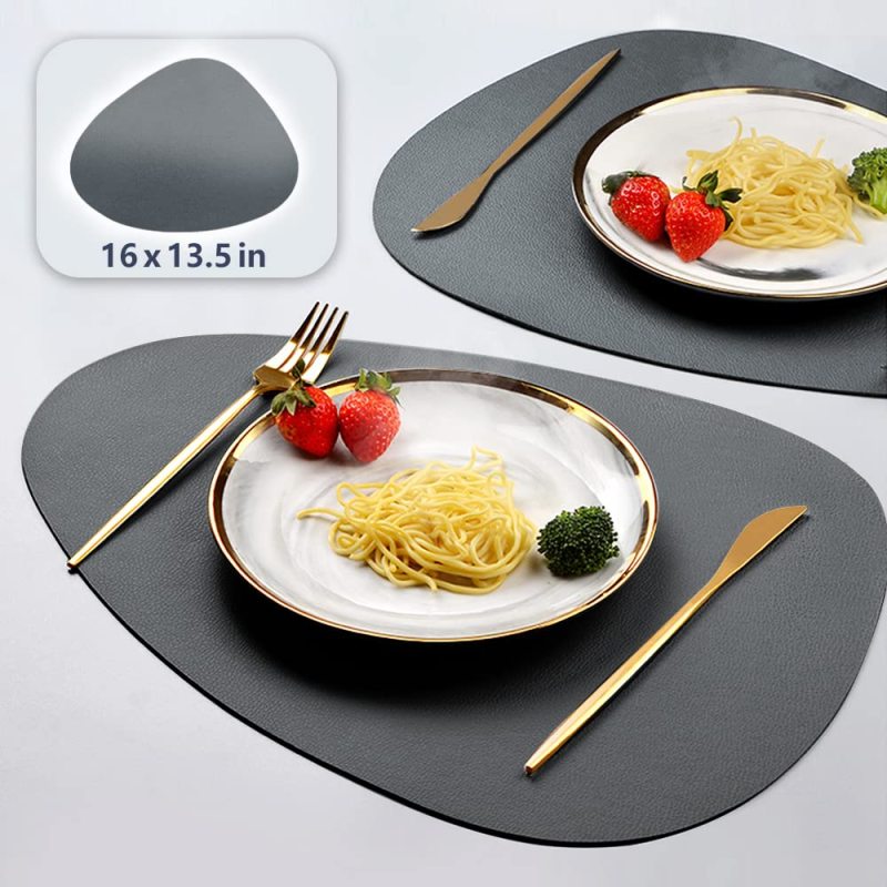 4 Pack Faux Leather Round PU Placemats Set, Easy to Clean Stain Resistant Heat Resistant#