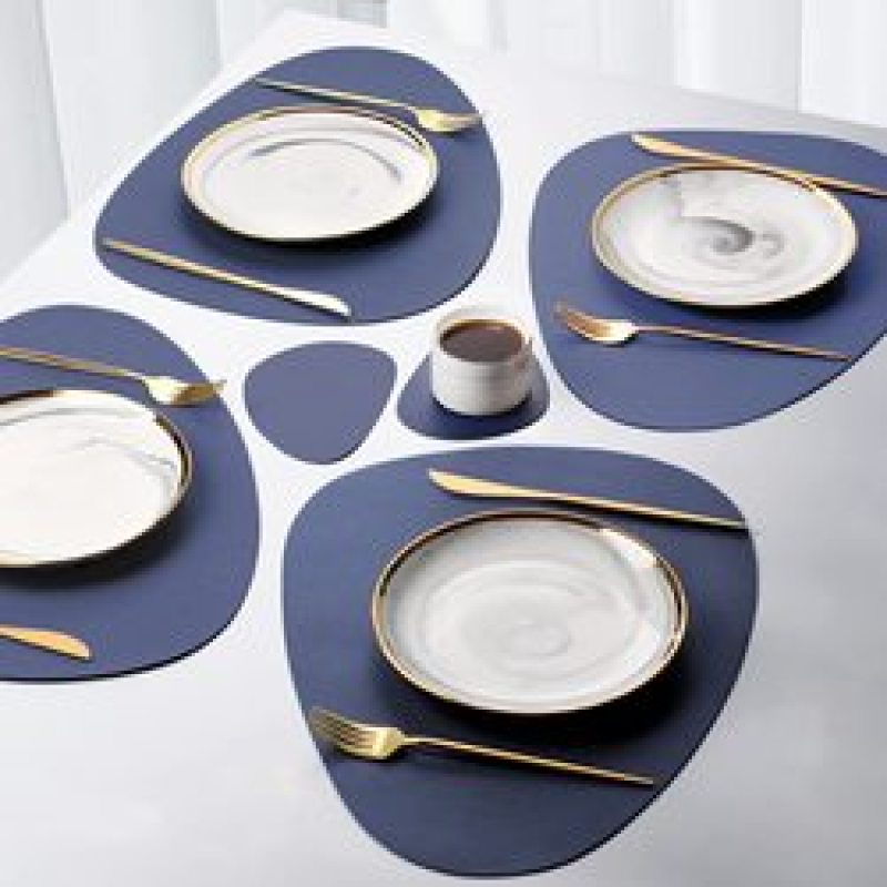 4 Pack Faux Leather Round PU Placemats Set, Easy to Clean Stain Resistant Heat Resistant#
