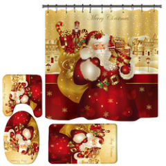 Wholesale Printed Shower Curtains And Rug Set, Inexpensive Pink Christmas Shower Curtain#