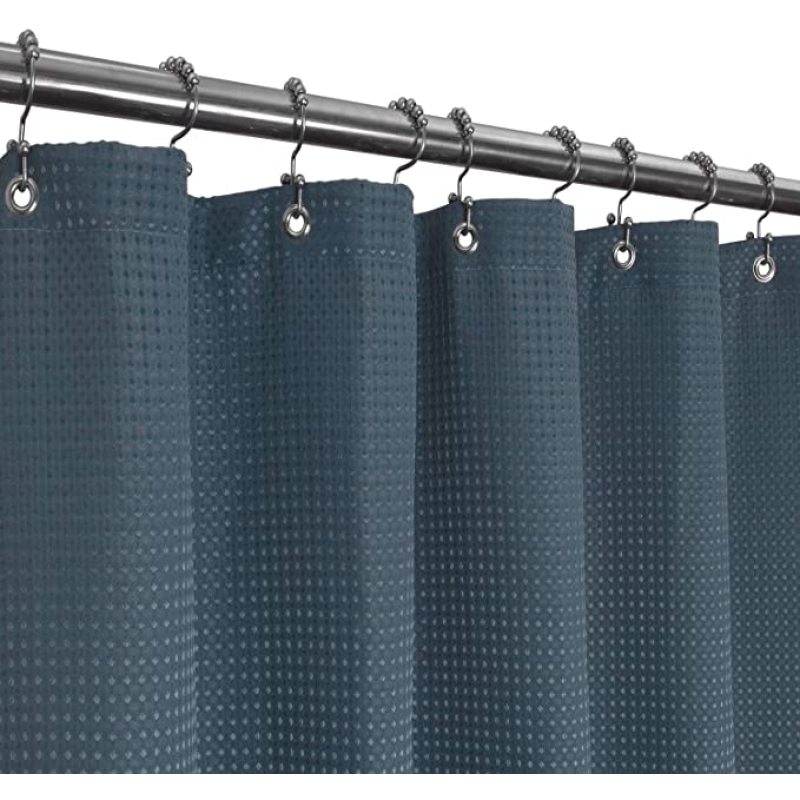 Rideau de douche en polyester de salle de bains de spa de luxe d'hôtel de tissage de gaufre bleu clair de lune en gros, rideau de douche résistant de 230gsm /
