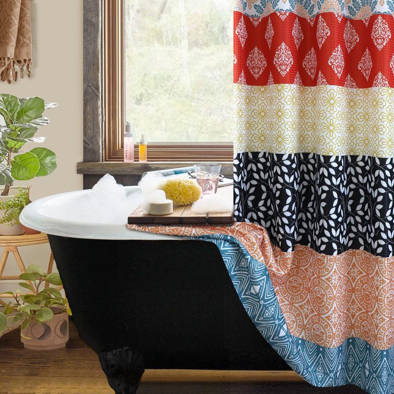 Waffle Printed Bathroom Shower Curtain, Waterproof Tassel Bathroom Shower Curtain With Hooks$