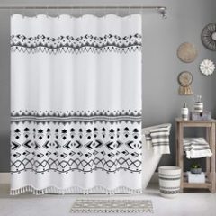 Waffle Printed Bathroom Shower Curtain, Waterproof Tassel Bathroom Shower Curtain With Hooks$